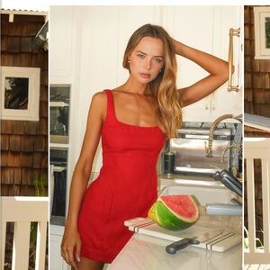 Elegant Red Sleeveless linen dress